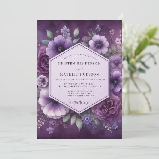 Invitation Amethyst Luminous Bloom Wedding (Debout devant)