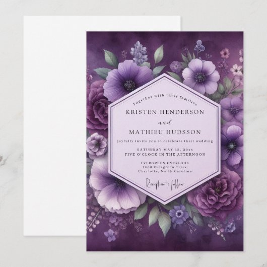 Invitation Amethyst Luminous Bloom Wedding (Devant / Derrière)
