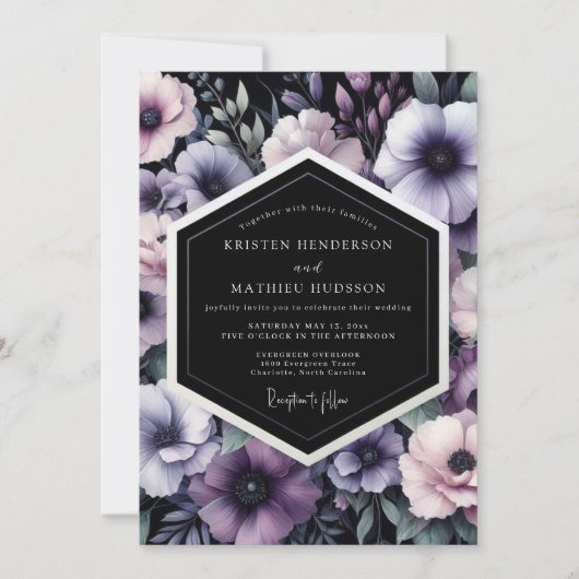 Invitation Amethyst Noir Bloom Wedding (Devant)