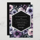 Invitation Amethyst Noir Bloom Wedding (Devant / Derrière)