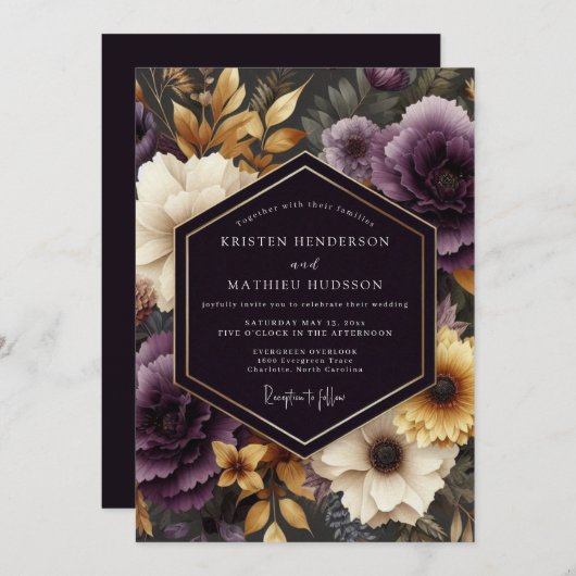 Invitation Amethyst Ochre Baroque Wedding (Devant / Derrière)