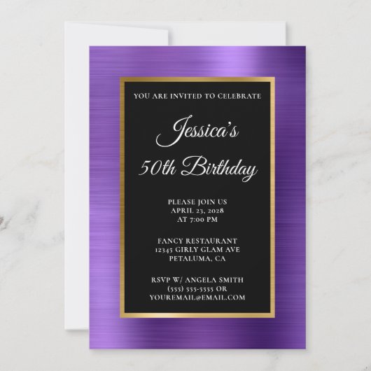 Invitation Amethyst Purple Gold Foil Black 50e anniversaire (Devant)