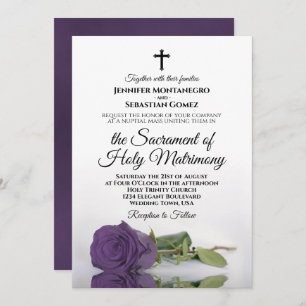 Invitation Amethyst Purple Rose Chic Mariage catholique moder