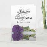 Invitation Amethyst Purple Rose Classy Romantic Photo Mariage<br><div class="desc">Ces belles invitations de mariage ont un design étonnant avec un seul rose améthyste mauve à long tige réfléchissant dans l'eau avec des vagues et des ondulations. L'avant affiche les prénoms du couple en lettres de script fantaisie. A l'intérieur, il y a de l'espace pour la photo du couple avec...</div>