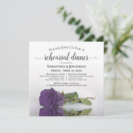 Invitation Amethyst Purple Rose Répétition et Dîner Mariage (Debout devant)