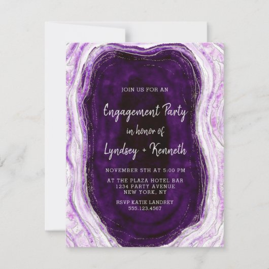 Invitation Amethyst Purple & Silver Geode Engagement Party (Devant)