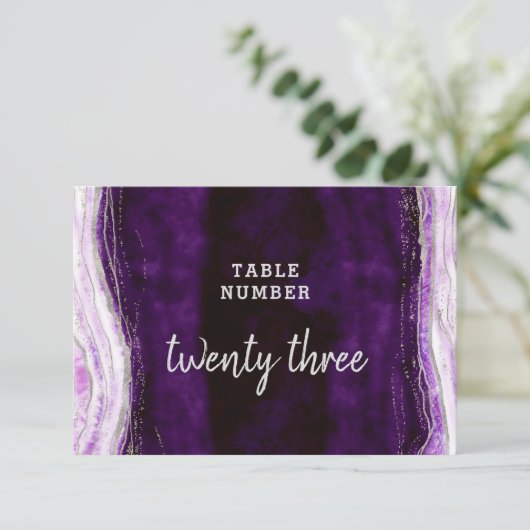 Invitation Amethyst Purple & Silver Mariage Numéros de tablea (Debout devant)