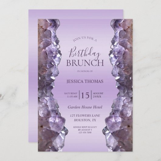 Invitation Amethyst Quartz Anniversaire Brunch (Devant / Derrière)