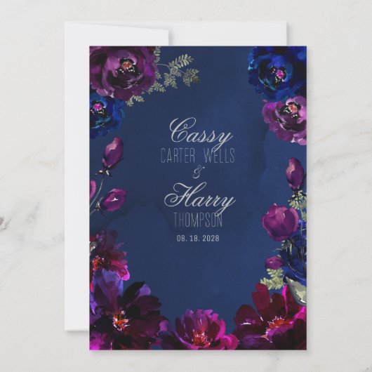 Invitation Amethyst Sapphire Navy Jewel Tones Mariage (Dos)