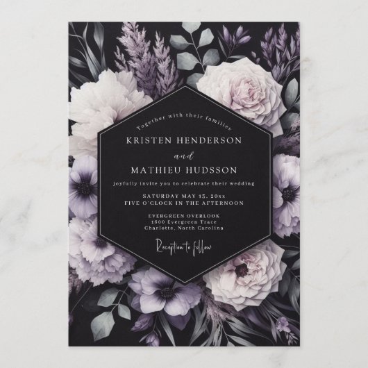 Invitation Amethyst Somber Bloom Wedding (Devant)