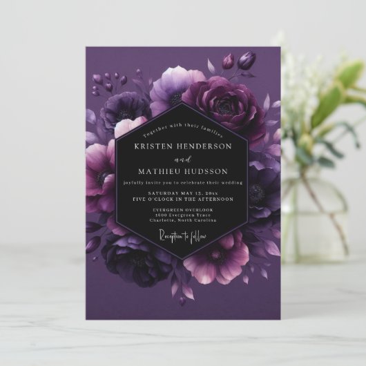 Invitation Amethyst Twilight Flora Wedding (Debout devant)
