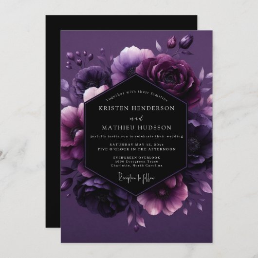 Invitation Amethyst Twilight Flora Wedding (Devant / Derrière)