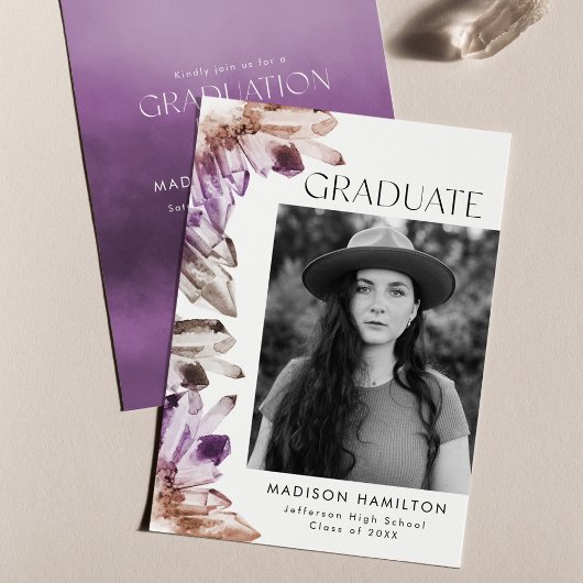 Invitation Amethyst Watercolor Crystal Photo Graduation Party