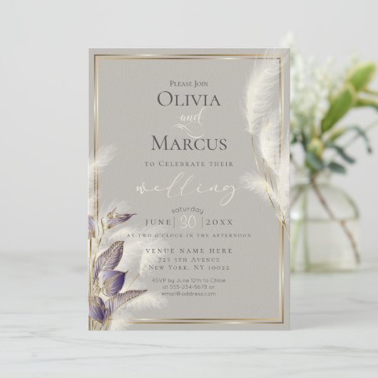 Invitation Améthyste Anthurium et Pampas de plumes Grass (Debout devant)