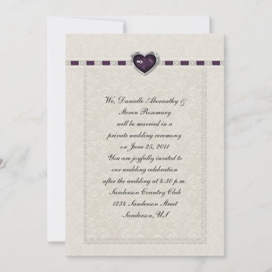 Invitation Améthyste Coeur Purple Ribbon & Mariage Post de de (Devant)