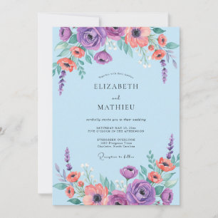 Invitation Améthyste Corail Ranunculus Eucalyptus Gris Mariag