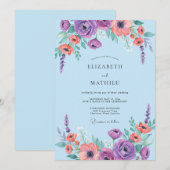 Invitation Améthyste Corail Ranunculus Eucalyptus Gris Mariag (Devant / Derrière)