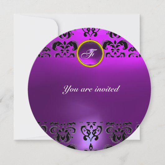 Invitation AMÉTHYSTE DAMAS GEMME PIERRE MONOGRAMME noir viole (Devant)