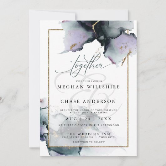 Invitation Améthyste en boue et bleu ardoise moderne (Devant)