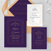 Invitation Améthyste et bronze Confetti brûle Mariage