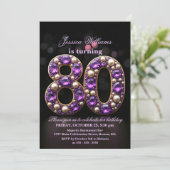Invitation Améthyste et perle étincelants 80e anniversaire (Debout devant)