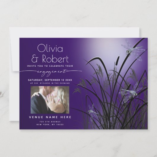 Invitation Améthyste Fiançailles Lune lumière dragonfly (Devant)