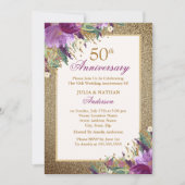 Invitation Améthyste Florale Pailletée Violette 50e Anniversa (Devant)