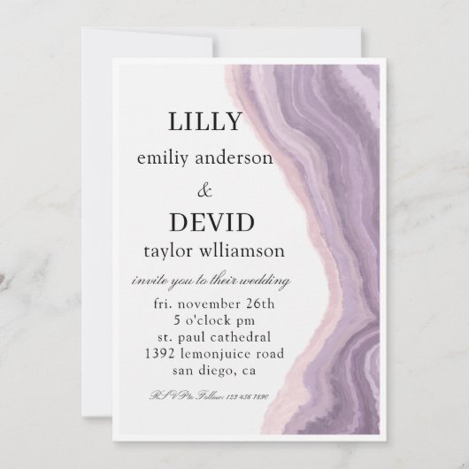 Invitation Améthyste Marbre Violet Minimal  (Devant)