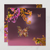 Invitation AMÉTHYSTE PAPILLON, violet rose vif jaune marron (Devant / Derrière)