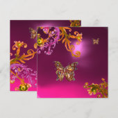 Invitation AMÉTHYSTE PAPILLON, violet rose vif jaune marron (Devant / Derrière)