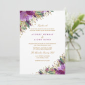 Invitation Améthyste pétillant Mariage floral pourpre (Debout devant)