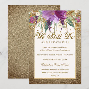 Invitation Améthyste Pétillante Florale Renouvellement de Vœu