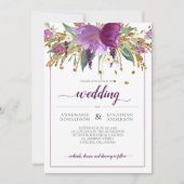 Invitation Améthyste pourpre et Mariage à cadre doré (Devant)