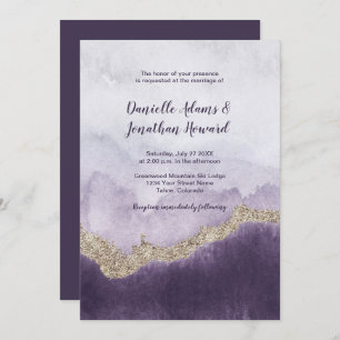 Invitation Améthyste pourpre et Mariage d'or contemporain