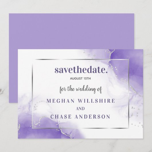 Invitation Améthyste Purple Minimaliste Argent (Devant / Derrière)