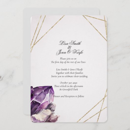 Invitation Améthyste violet d'aquarelle (Devant / Derrière)