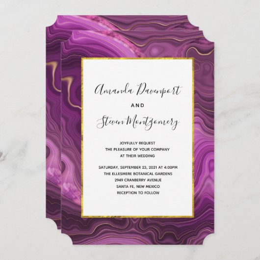 Invitation Améthyste Violet Et Mariage D'Agate Abstrait Or En (Devant / Derrière)