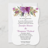 Invitation Améthyste violet or Aquarelle Fleurs Mariages (Devant)