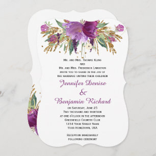 Invitation Améthyste violet or Aquarelle Fleurs Mariages