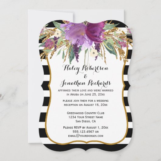 Invitation Améthyste violet or Aquarelle Fleurs Mariages (Devant)
