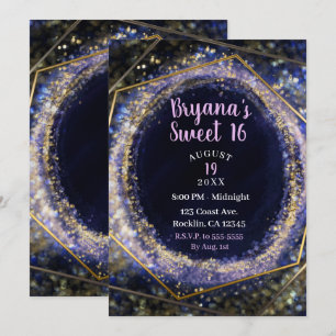 Invitation Améthyste Violet Or Moderne Abstrait Glamour Sweet