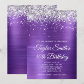 Invitation Améthyste Violet Paillettes Argent 30e Anniversair (Devant / Derrière)