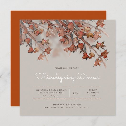 Invitation Amical | Feuilles d'automne Abstraites d'aquarelle (Devant / Derrière)