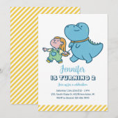 Invitation Amie Cute Dino Dinosaur Filles Anniversaire (Devant / Derrière)