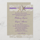 Invitation Amier et dentelle blanche pourpre (Devant / Derrière)