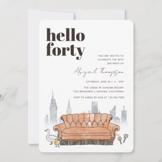 Invitation AMIS™ | Central Perk Watercolor 40e anniversaire (Devant)