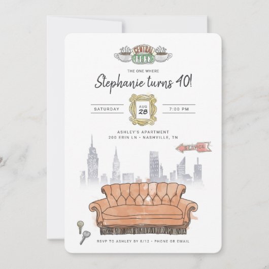 Invitation AMIS™ | Central Perk Watercolor Anniversaire Invit (Devant)