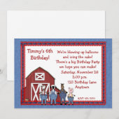 Invitation Amis d'anniversaire de basse-cour de denim (Devant / Derrière)