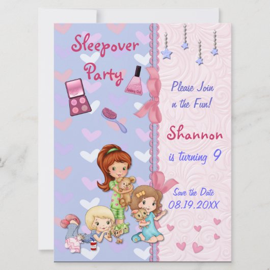 Invitation Amis de pyjama fête d'anniversaire de sommeil (Devant)