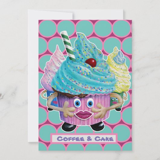 Invitation Amis décontractés Funny, gâteau de famille et café (Devant)